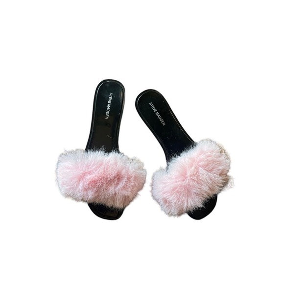 Pink Fuzzy Steve Madden Slides Size 9 - Picture 2 of 3